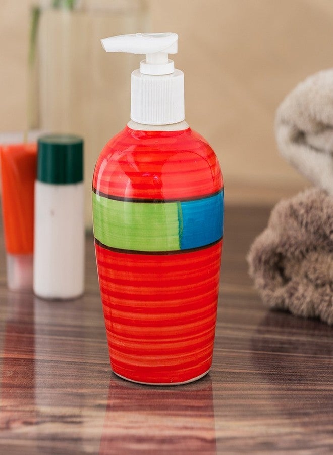 KunhaR Ceramic Long-Lasting Liquid Handwash Soap Dispenser for Bathroom | Handwash Bottle for Kitchen | Soap Dispenser for Wash Basin | Bathroom Accessories | 300 ml, Red Multicolor - Image 1